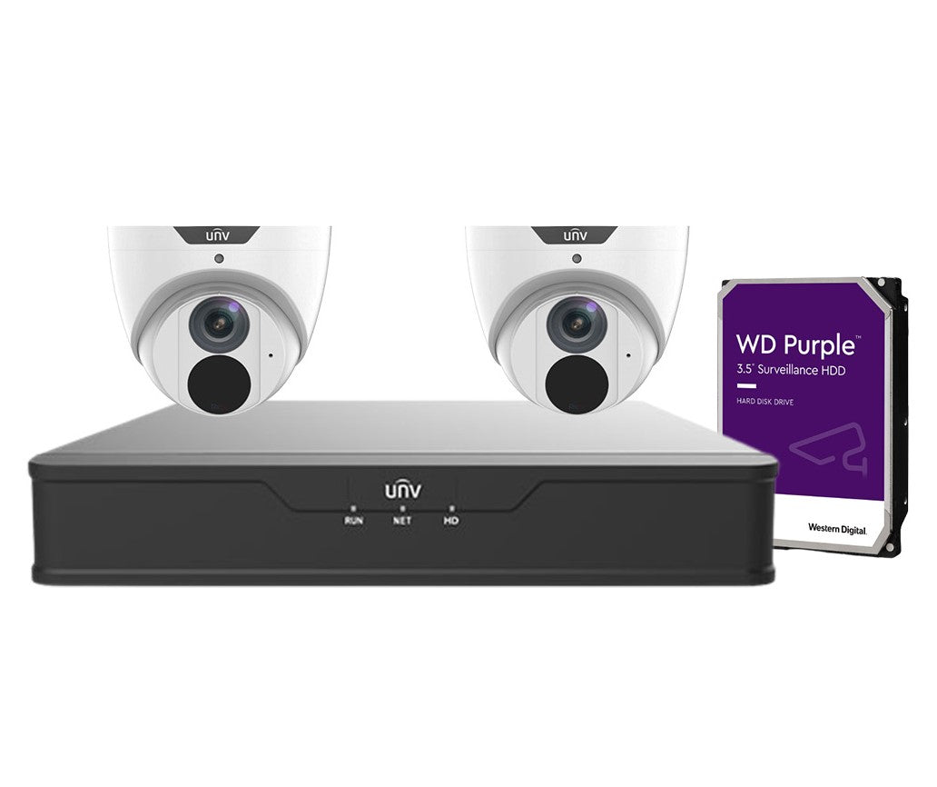 Uniview 2x 8MP Camera (IPC3618SB-ADF28(40)KM-I0) + 4 Channel NVR + HHD Camera Kit (NVR301-04X-P4 4-ch)