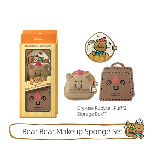 Bear Bear makeup sponge set packaging with bear-face puffs and storage box