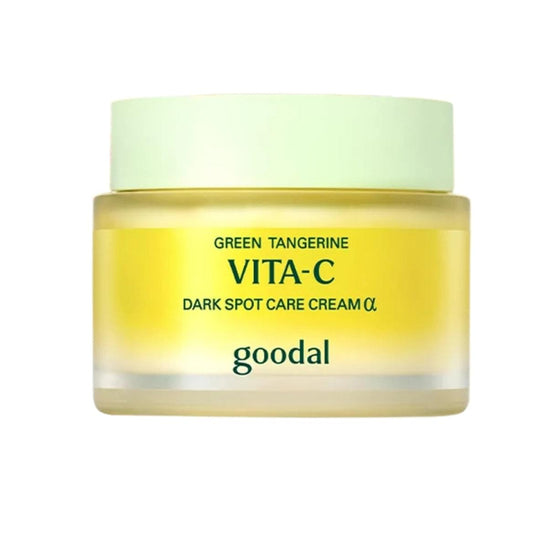 Goodal Vita-C dark spot care cream jar with pale-yellow body and mint-green lid