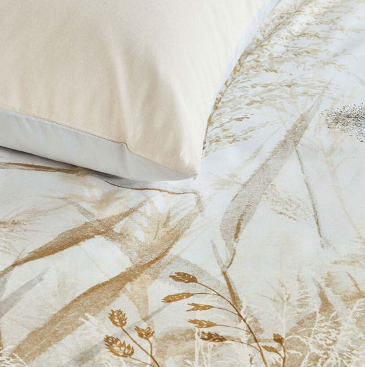 Cotton percale quilt cover set with botanical print, sand beige and cream