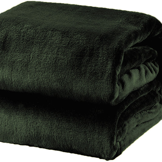 Heavyweight acrylic mink jade blanket, folded plush dark green