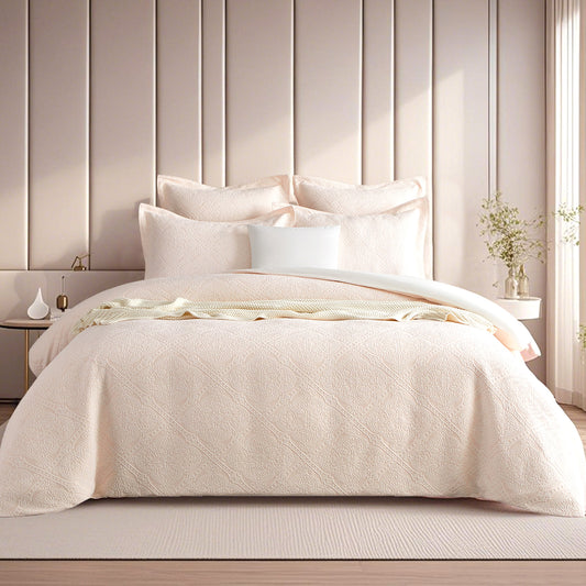 Jacquard double quilt cover set, cream, textured pattern with matching pillow shams