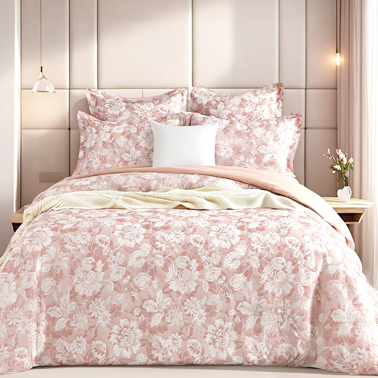 Aura Blush Jacquard Super King Quilt Cover Set by Renee Taylor