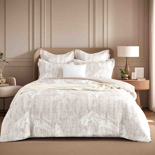King quilt cover set, white jacquard wood-pattern bedding with decorative pillowcases