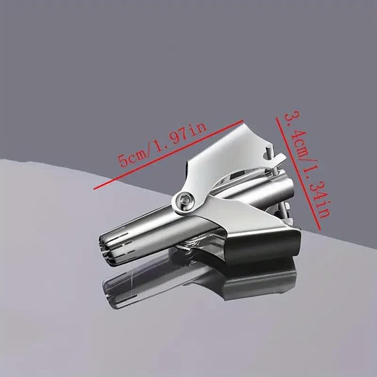Manual stainless steel nose hair trimmer with protective cap and folding blades