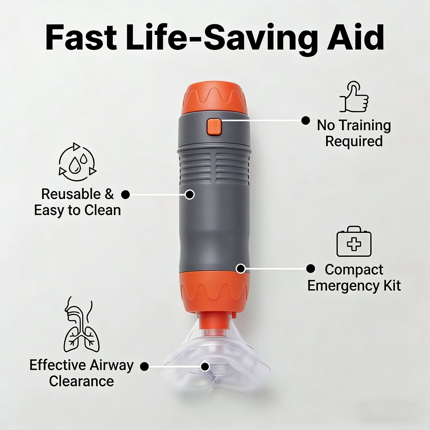 anti-choking device, Heimlich instrument, negative pressure suction, airway clearance, choking emergency, reusable emergency kit, Australian home safety, compact suction device