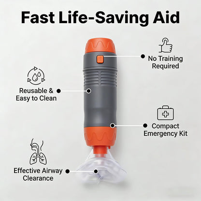 anti-choking device, Heimlich instrument, negative pressure suction, airway clearance, choking emergency, reusable emergency kit, Australian home safety, compact suction device