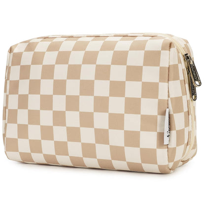 Checkered Makeup Bag Travel Makeup Bag Organizer Bag Makeup Bag Makeup Bag with Compartments for Ladies Girls (Large, Light Checkerboard)
