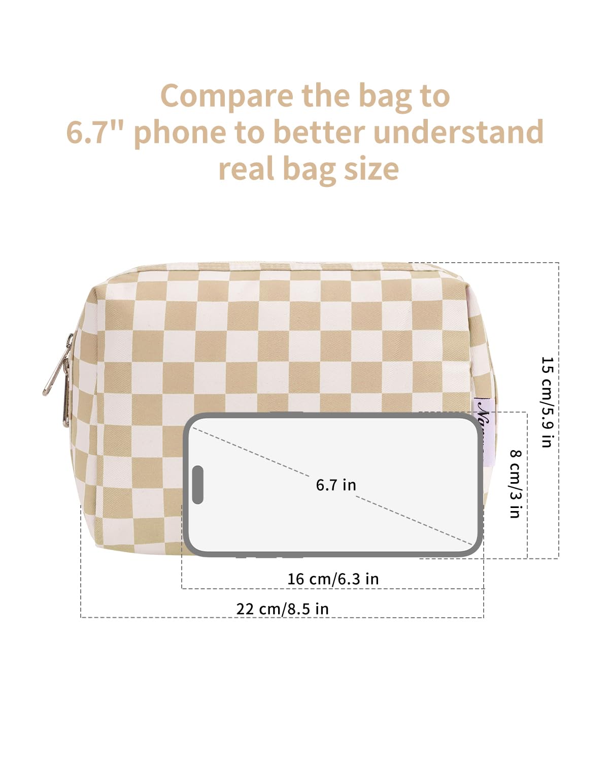 Checkered Makeup Bag Travel Makeup Bag Organizer Bag Makeup Bag Makeup Bag with Compartments for Ladies Girls (Large, Light Checkerboard)