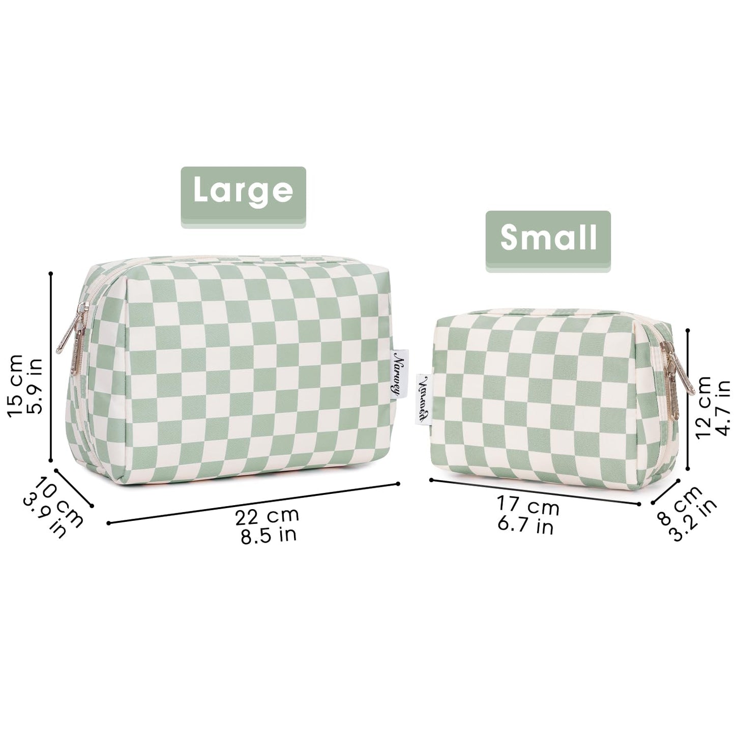 Checkered Makeup Bag Travel Makeup Bag Organizer Bag Makeup Bag Makeup Bag with Compartments for Ladies Girls (Large, Mint Green Checkerboard)
