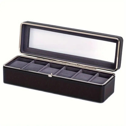 Luxury transparent-lid watch box with 6 fabric-lined compartments, portable and shockproof design, suitable for both men and women. Ideal for home, travel, or gifting—a refined storage solution for fine watches and jewelry. (Green)