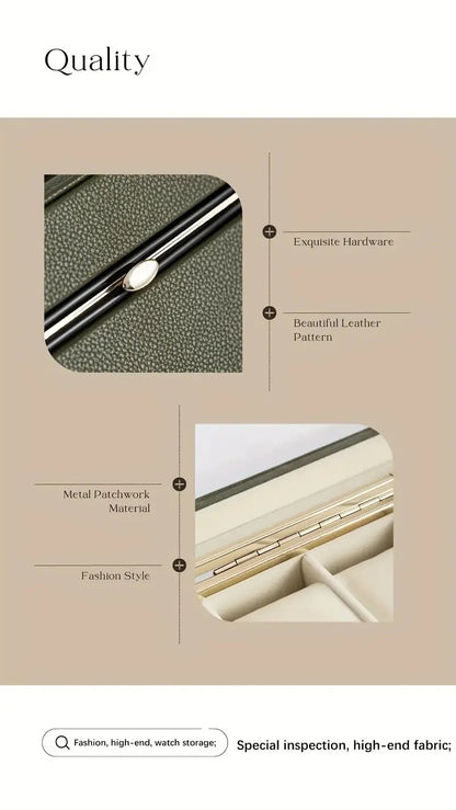 Luxury transparent-lid watch box with 6 fabric-lined compartments, portable and shockproof design, suitable for both men and women. Ideal for home, travel, or gifting—a refined storage solution for fine watches and jewelry. (brown)