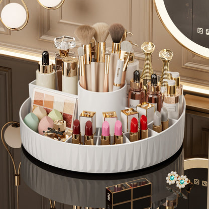 Rotatable Luxury Cosmetic Organizer Desk Large Capacity Skincare Storage Shelf Vanity Tidy Tray Cosmetic Storage Box（pink）