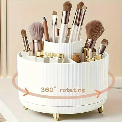 360-degree rotating makeup product storage box (black) - 1 plastic makeup storage box with 5 compartments inside - A multi-functional storage rack for makeup brushes, lipsticks, skincare products and stationery - A durable and odorless desktop storage box