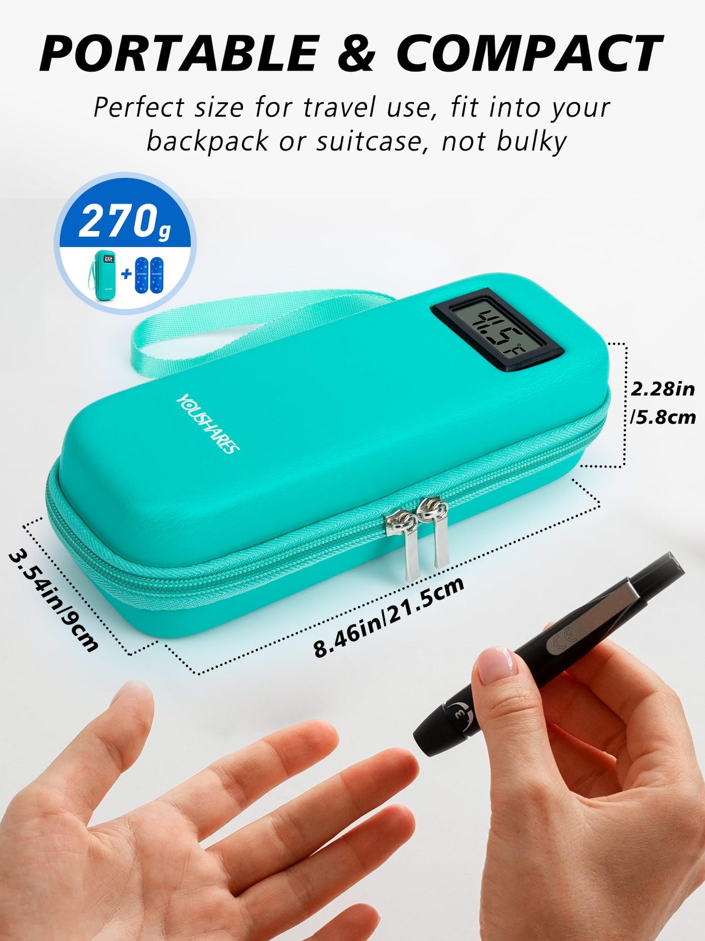 Portable Insulin Cooler Case with Digital Temperature Display – Travel Insulin Storage Bag with 2 TSA Ice Packs, Diabetes Supplies Organizer (Green)