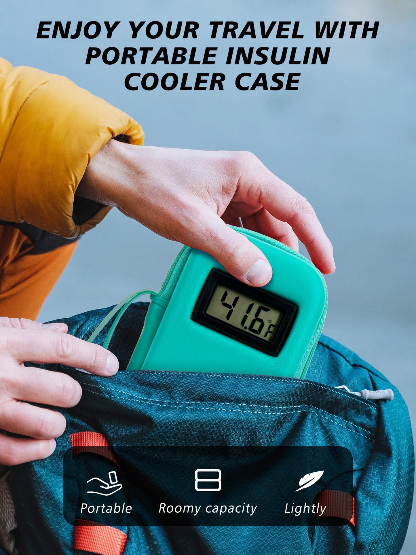 Portable Insulin Cooler Case with Digital Temperature Display – Travel Insulin Storage Bag with 2 TSA Ice Packs, Diabetes Supplies Organizer (Green)