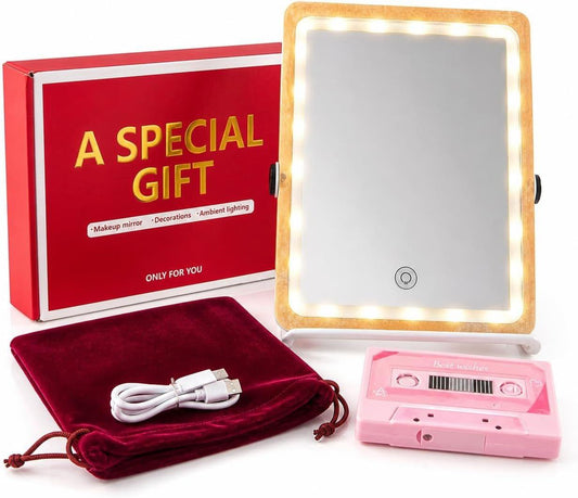 LED vanity makeup mirror in gift set, square light panel with touch button
