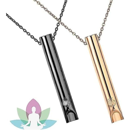 Stainless breathing necklace pendants, silver and gold cylinders with link chains