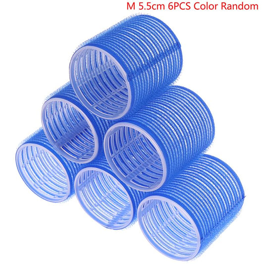 Blue self-adhesive hair rollers, 5.5cm, 6-pack cylinders