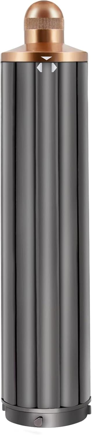 Long hair curling barrel attachment with copper top and dark ribbed barrel
