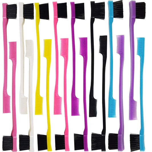 Hair edge brush set with multiple colored handles and black bristle combs
