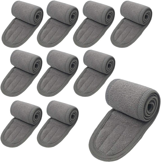 Gray terry cloth facial headbands, 10-pack folded rolls
