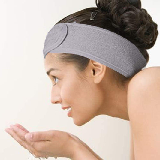 Gray terry headband worn on hairline, for face washing and makeup