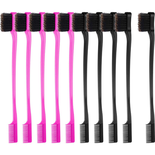 Hair edge brush set, rose and black, double-sided brushes with comb teeth