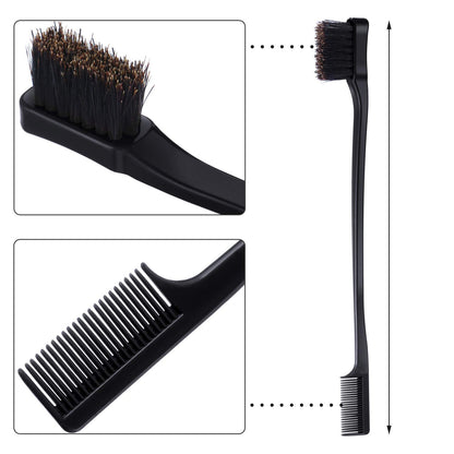 10 Pcs Edge Brush 2-in-1 Double Sided Hair Edges Brushes and Combs Combo Pack, Smooth Grooming and Edge Control (Rose and Black) Rose and Black