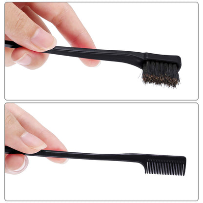 10 Pcs Edge Brush 2-in-1 Double Sided Hair Edges Brushes and Combs Combo Pack, Smooth Grooming and Edge Control (Rose and Black) Rose and Black