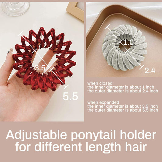 Adjustable velvet ponytail holder hair clip in red and light gray
