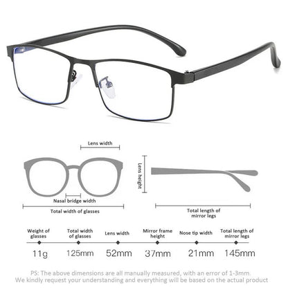 Anti-blue Light Myopia Glasses Ready-made Business Men Women Metal Square Glasses Diopter 0 -0.5 -1.0 -1.5 To -6.0 3