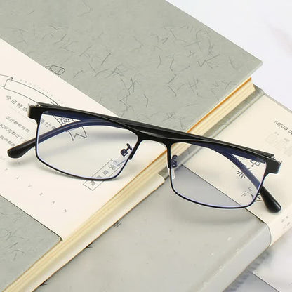 Anti-blue Light Myopia Glasses Ready-made Business Men Women Metal Square Glasses Diopter 0 -0.5 -1.0 -1.5 To -6.0 3