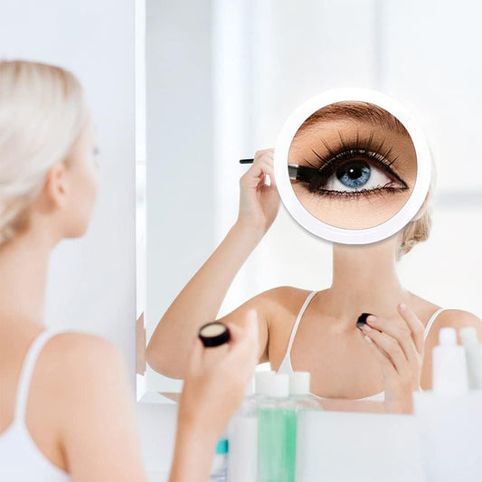 20X round magnifying mirror with white frame for eye-level close-up
