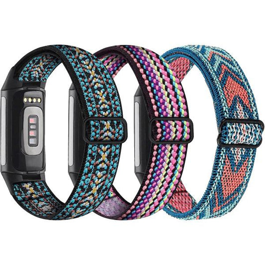 Elastic nylon wristband set with multicolor woven straps and adjustable clasp