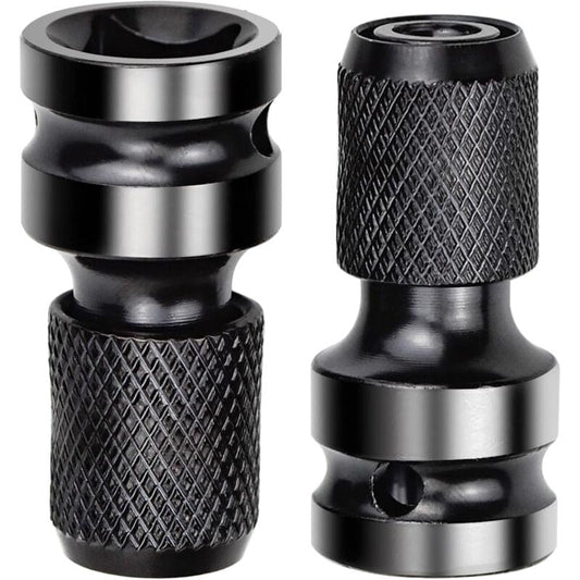 Socket adapter set with textured grip, square-drive to 1/4 hex impact converter (2 pcs)