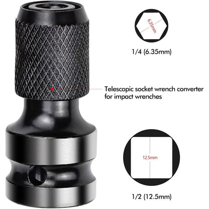 2 pcs Socket Adapters 1/2" Square Drive To 1/4" Impact Wrench Adapter Quick Release Converter For Impact Ratchet Wrench