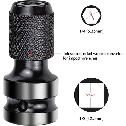Socket adapter with textured handle, square-drive to 1/4 impact wrench converter