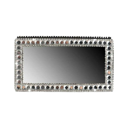 Rectangular car visor makeup mirror with rhinestone chrome border