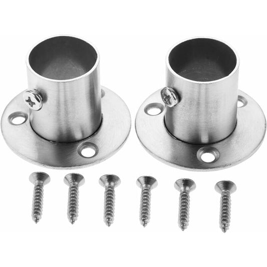 Stainless steel closet rod flange brackets with base plates and mounting screws