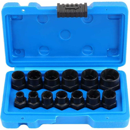Socket set in blue storage case with multiple black sockets in molded slots