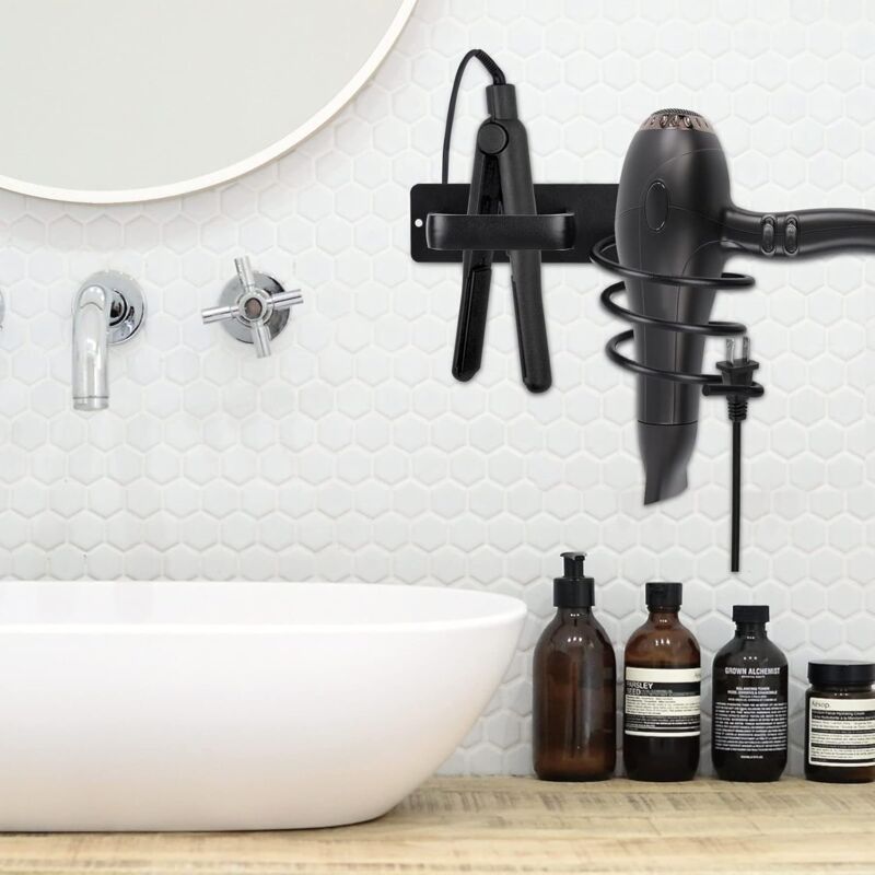 Hair Dryer Holder And Straightener Stand, Hair Dryer Holder With Cable Management, Wall Mounted Hair Dryer Organizer