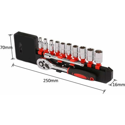 12 Piece 6.35Mm Ratchet Wrench Set, Mechanics Tool Kit & Sockets With Quick Release Reversible Ratchet Handle &