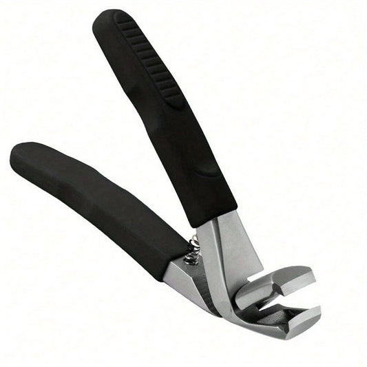 Toenail clipper with black non-slip handles and stainless-steel curved cutting blades