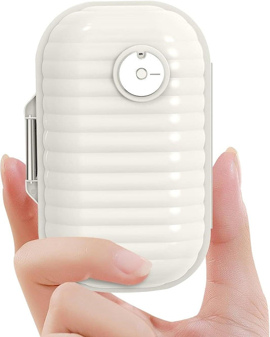 White 7-compartment pill organizer box with round dial and secure hinged closure