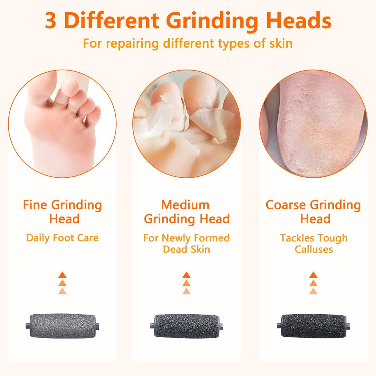 Electric Foot File - Professional Foot File - Pack of 10 - 3 Adjustable Speeds - For Dead Skin and Calluses - Wit