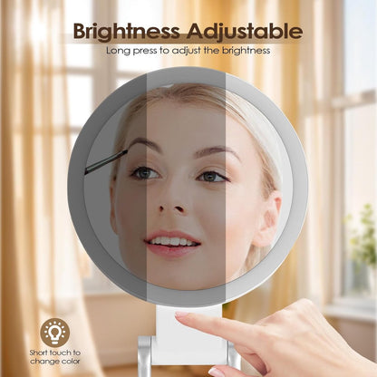 Mirror - Lighted Mirror - Makeup Mirror - 10x Magnifying Mirror - Double-Sided Lighted Makeup Mirror - Adjustable Brightness - Rechargeable and Foldable LED Desktop Mirror - Suitable for Bedroom, Bathroom, and Travel - Wit