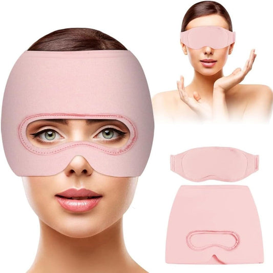 Pink reusable eye mask with face-covering band and nose cutout