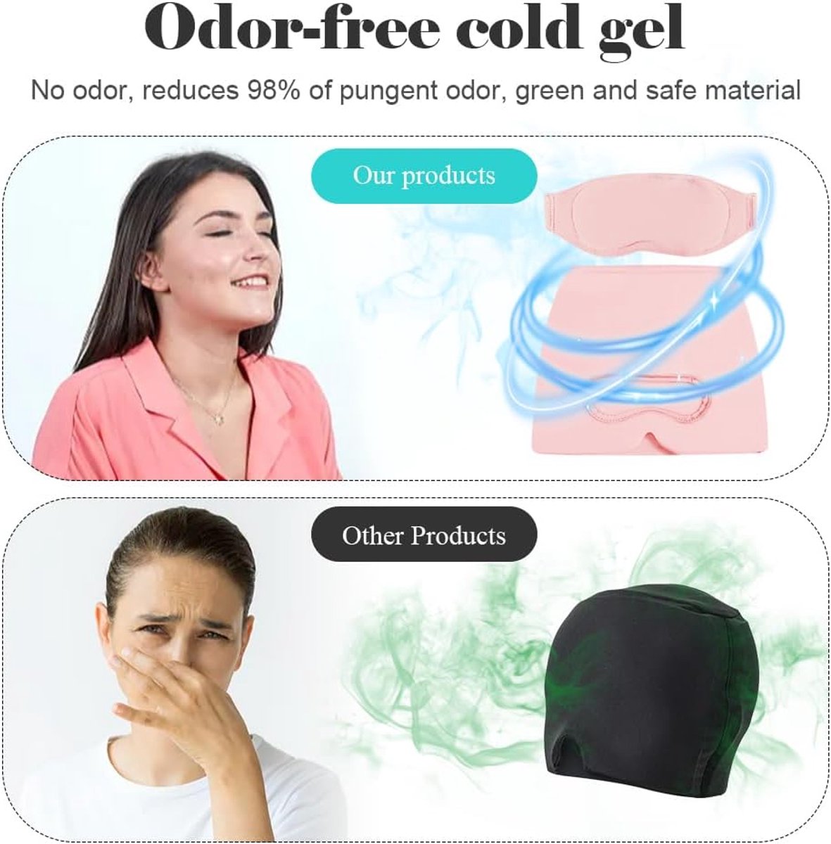Migraine Relief Hat - Eye Mask - Cooling Eye Mask - Headache Relief - Hot & Cold Pack - 3-in-1 Pain Relief Mask - with Removable Eye Mask - Reusable - Migraine Relief Hat - Pink