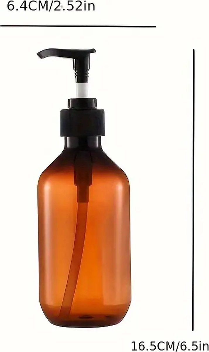 Set of 4 pump bottles 500 ML, transparent brown plastic soap dispenser, refillable shampoo bottle.